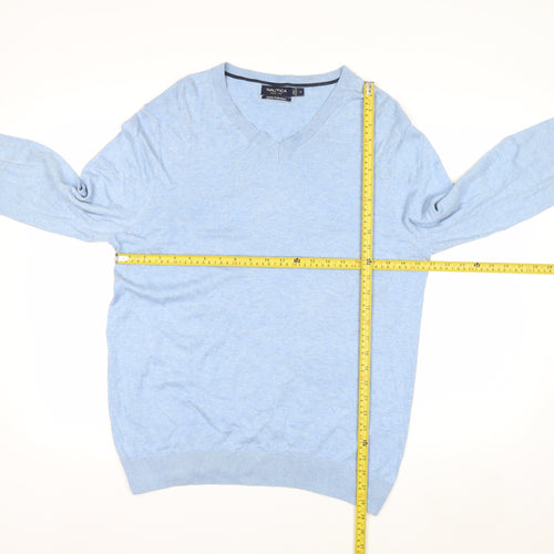Nautica Men’s Blue V-Neck Cotton Modal Pullover Jumper Size M