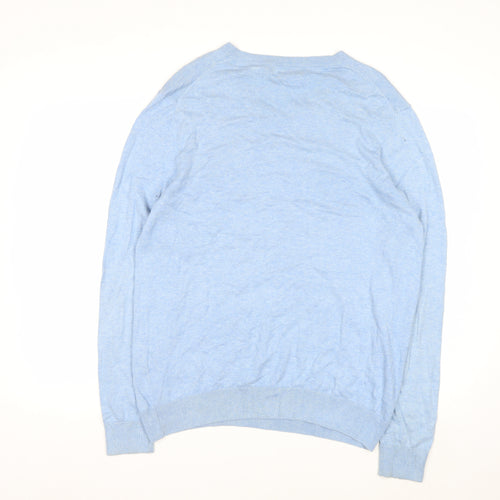 Nautica Men’s Blue V-Neck Cotton Modal Pullover Jumper Size M