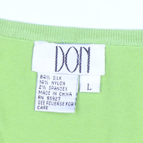 DON Womens Green Silk Blend Rose Print Short Sleeve Pullover Jumper L