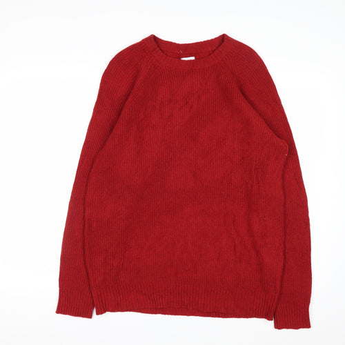 Coen Men's Red Lamb's Wool Knit Crew Neck Jumper Size L