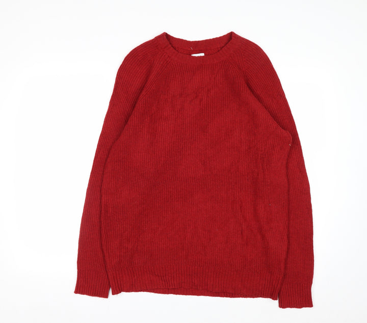 Coen Men's Red Lamb's Wool Knit Crew Neck Jumper Size L