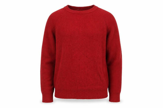 Front view of Coen Men's Red Lamb's Wool Knit Crew Neck Jumper, size L