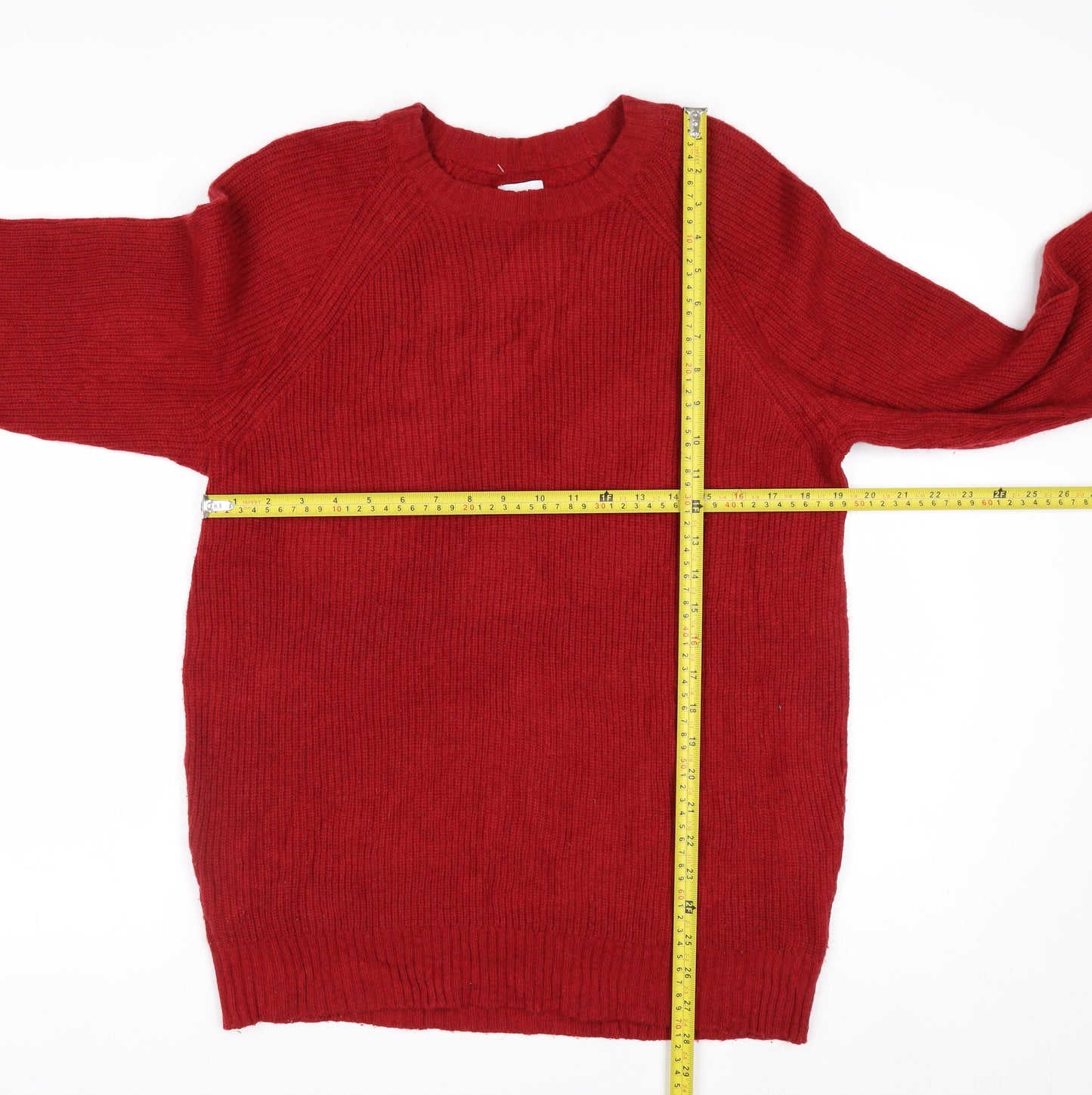 Coen Men's Red Lamb's Wool Knit Crew Neck Jumper Size L