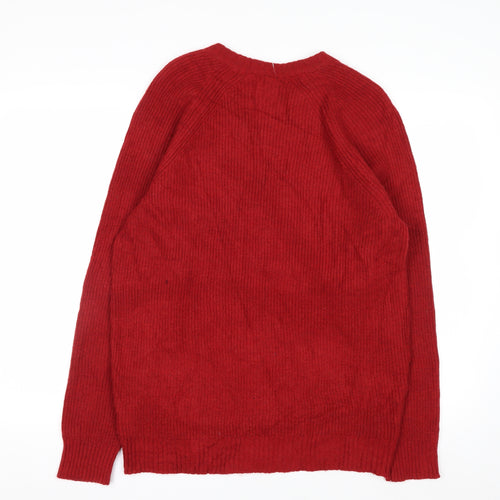 Coen Men's Red Lamb's Wool Knit Crew Neck Jumper Size L