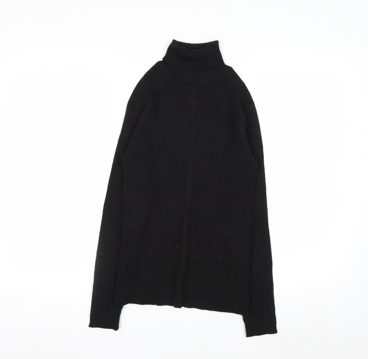 White Stag Women's Black Roll Neck Ribbed Knit Jumper Size S
