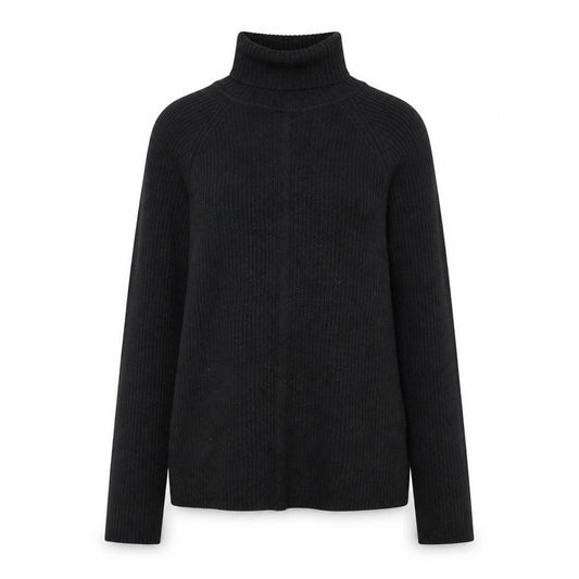 Front view of White Stag Women's Black Roll Neck Ribbed Knit Jumper, size S