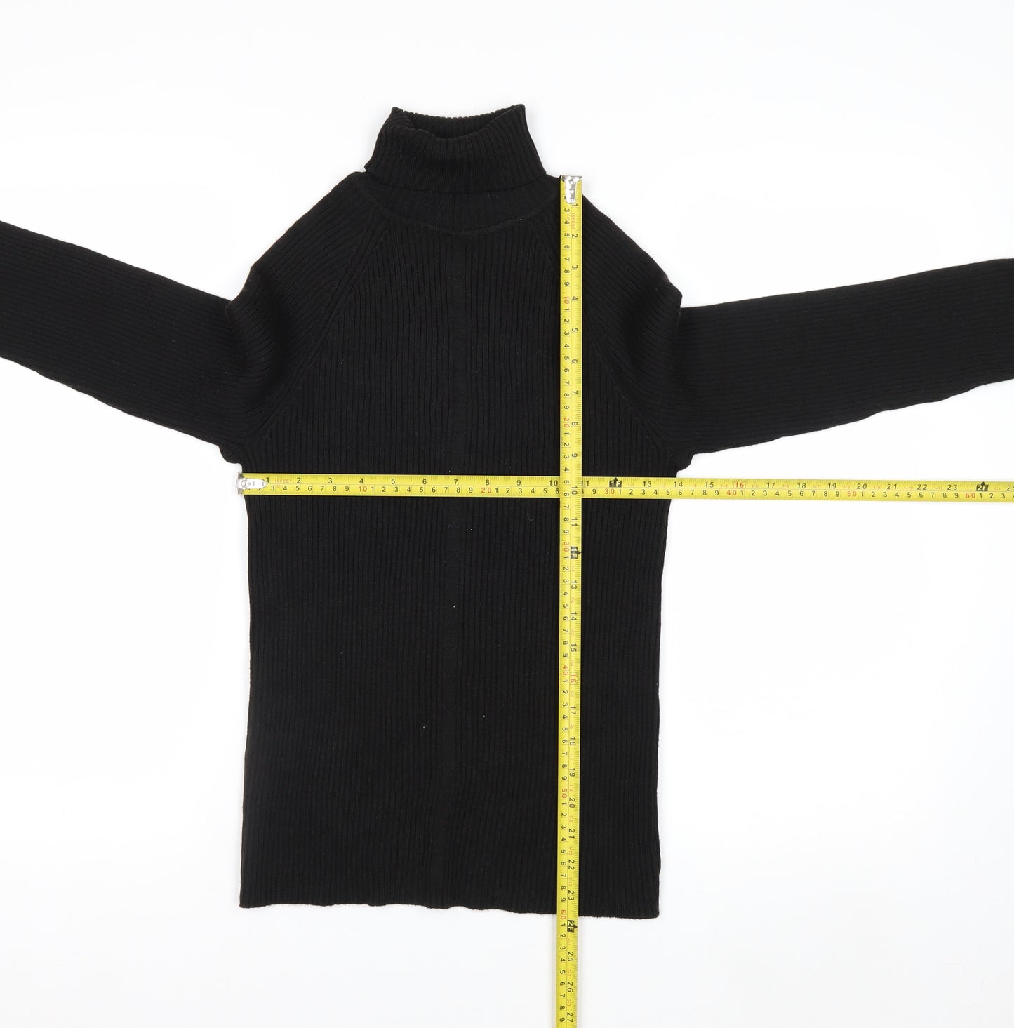 White Stag Women's Black Roll Neck Ribbed Knit Jumper Size S
