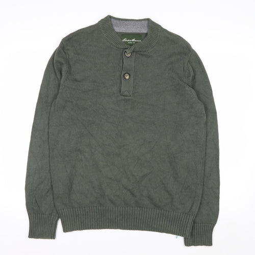 Eddie Bauer Men's Green Cotton Henley Jumper Size M