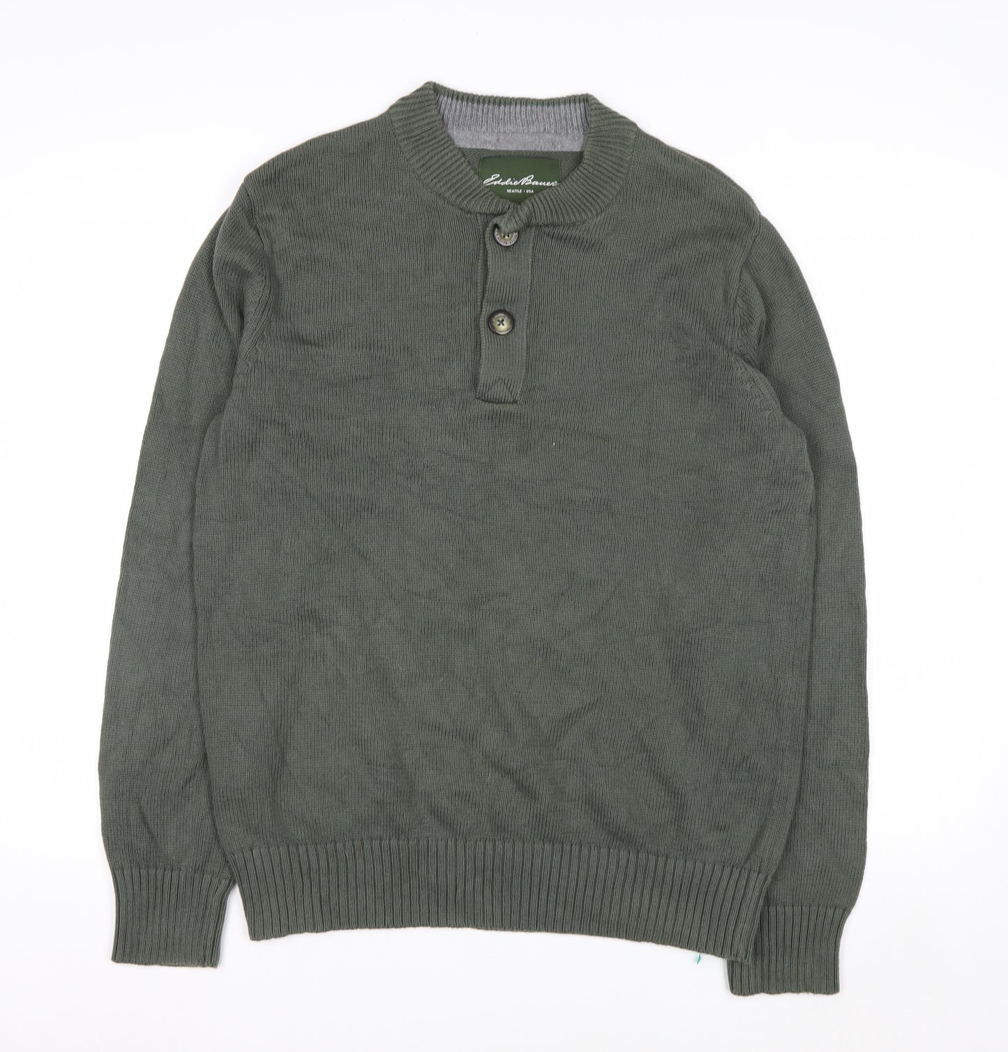 Eddie Bauer Men's Green Cotton Henley Jumper Size M