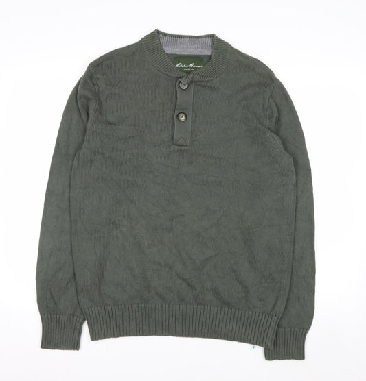 Eddie Bauer Men's Green Cotton Henley Jumper Size M