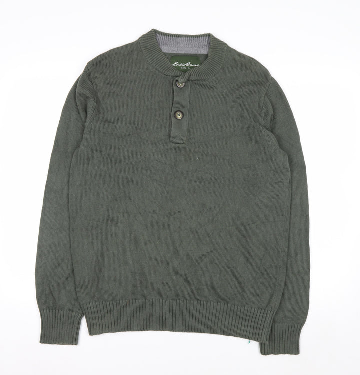 Eddie Bauer Men's Green Cotton Henley Jumper Size M