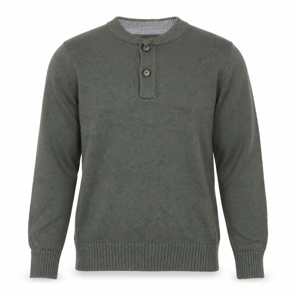 Front view of Eddie Bauer Men's Green Cotton Henley Jumper, size M