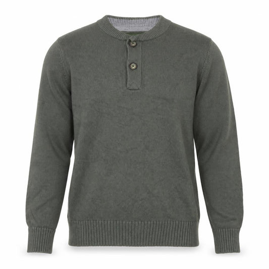 Front view of Eddie Bauer Men's Green Cotton Henley Jumper, size M