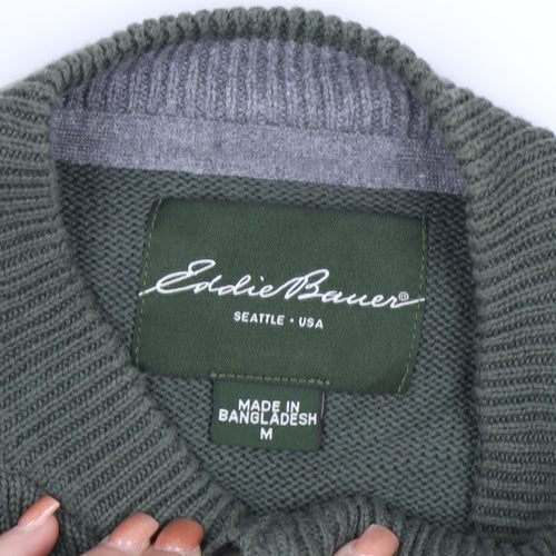 Eddie Bauer Men's Green Cotton Henley Jumper Size M