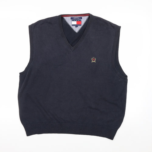 Tommy Hilfiger Men's Blue Cotton V-Neck Sleeveless Vest L