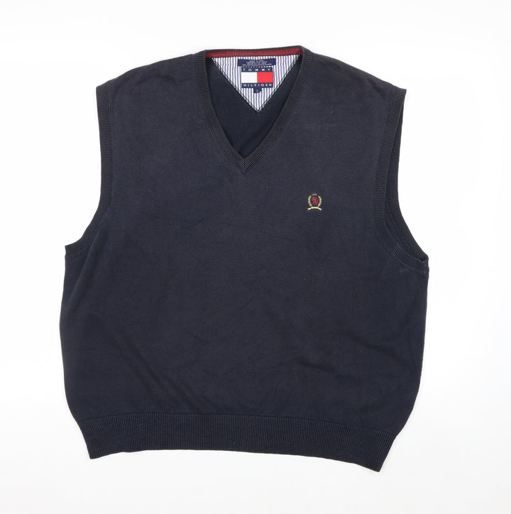Tommy Hilfiger Men's Blue Cotton V-Neck Sleeveless Vest L