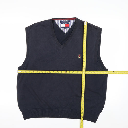Tommy Hilfiger Men's Blue Cotton V-Neck Sleeveless Vest L