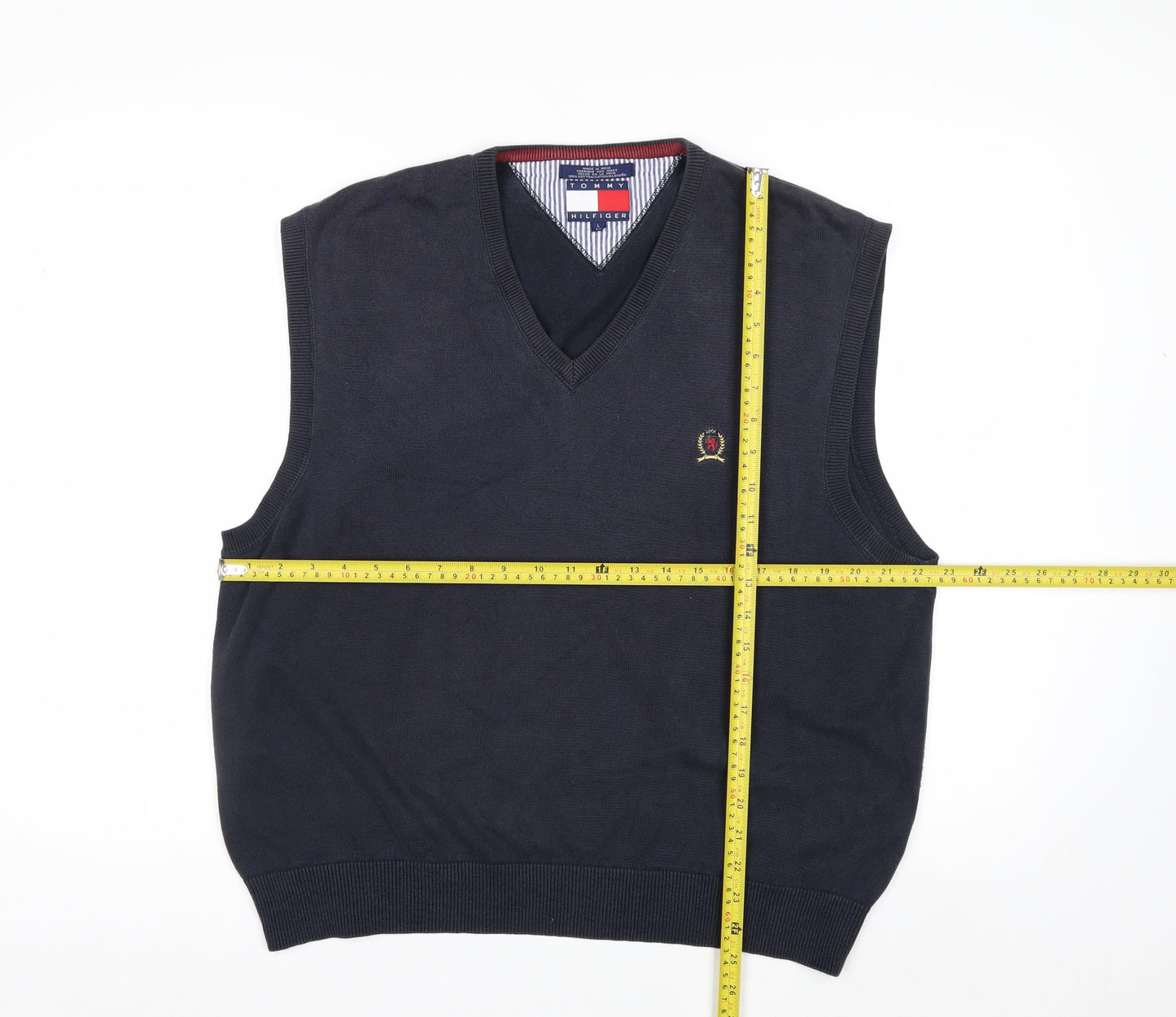 Tommy Hilfiger Men's Blue Cotton V-Neck Sleeveless Vest L