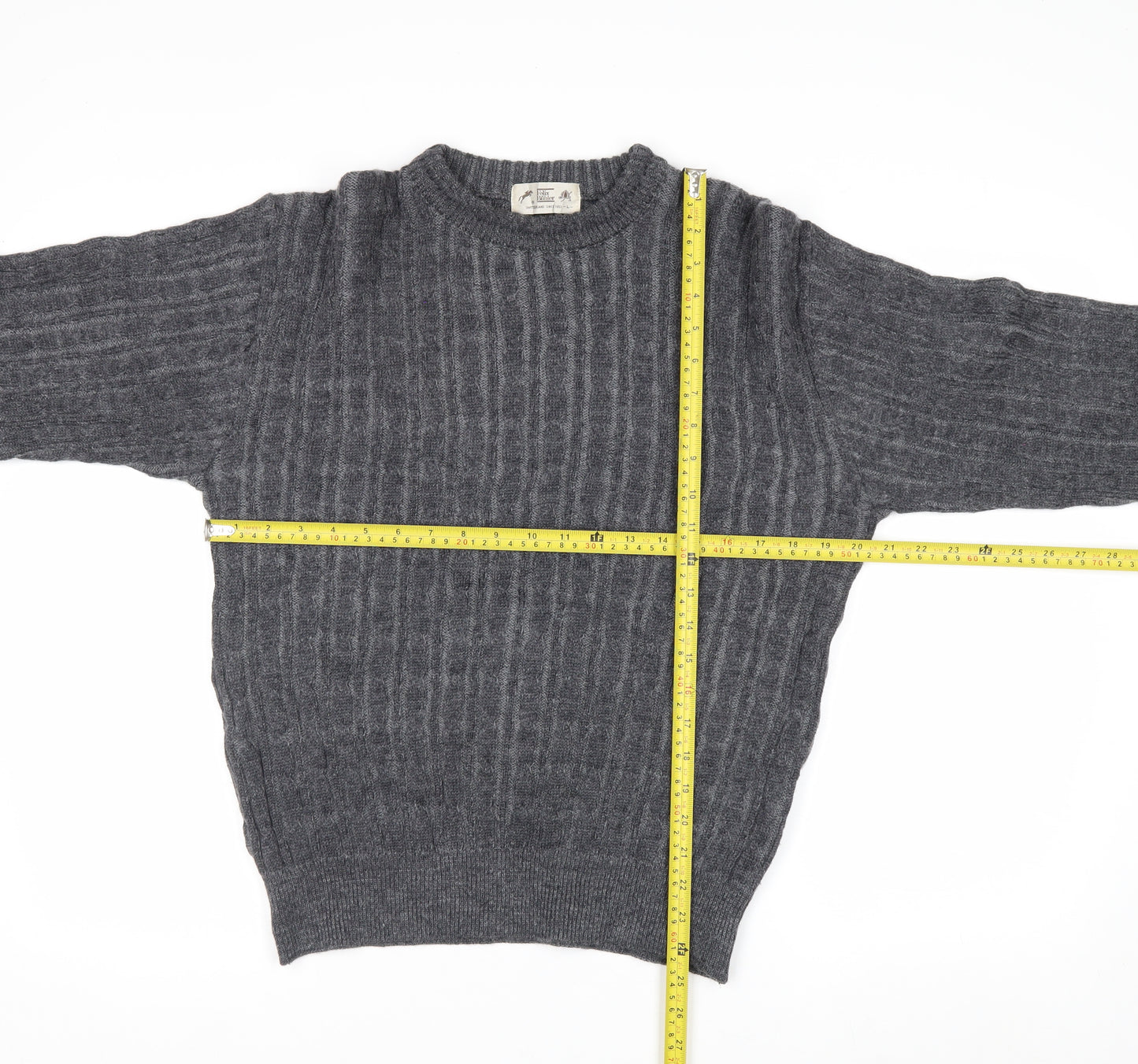 Felix Bühler Men's Grey Wool Cable-Knit Pullover Jumper L
