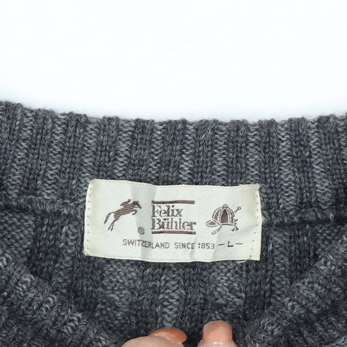 Felix Bühler Men's Grey Wool Cable-Knit Pullover Jumper L
