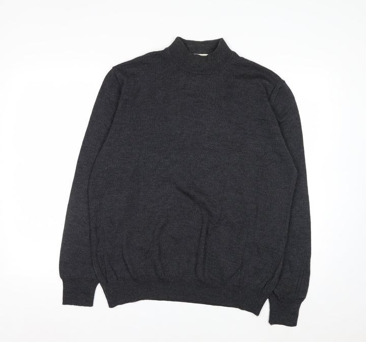 Technique Pour Homme Men's Grey Wool Mock Neck Jumper L