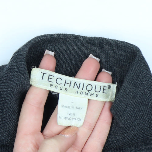 Technique Pour Homme Men's Grey Wool Mock Neck Jumper L