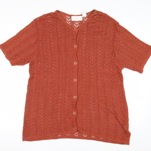 Elisabeth by Liz Claiborne Women’s Rust Open-Knit Button Cardigan Size 2 Cotton Blend
