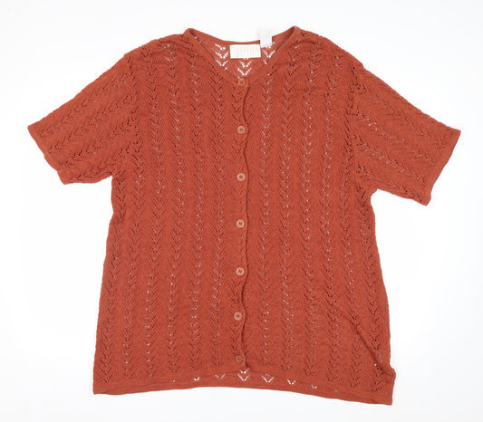Elisabeth by Liz Claiborne Women’s Rust Open-Knit Button Cardigan Size 2 Cotton Blend