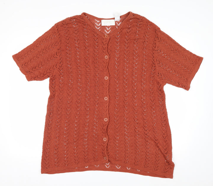 Elisabeth by Liz Claiborne Women’s Rust Open-Knit Button Cardigan Size 2 Cotton Blend
