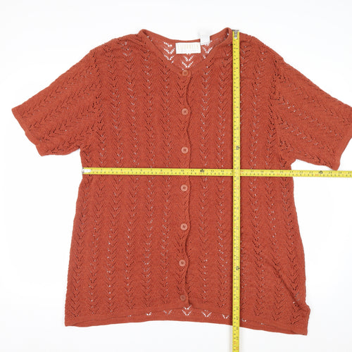 Elisabeth by Liz Claiborne Women’s Rust Open-Knit Button Cardigan Size 2 Cotton Blend