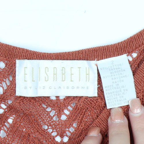 Elisabeth by Liz Claiborne Women’s Rust Open-Knit Button Cardigan Size 2 Cotton Blend