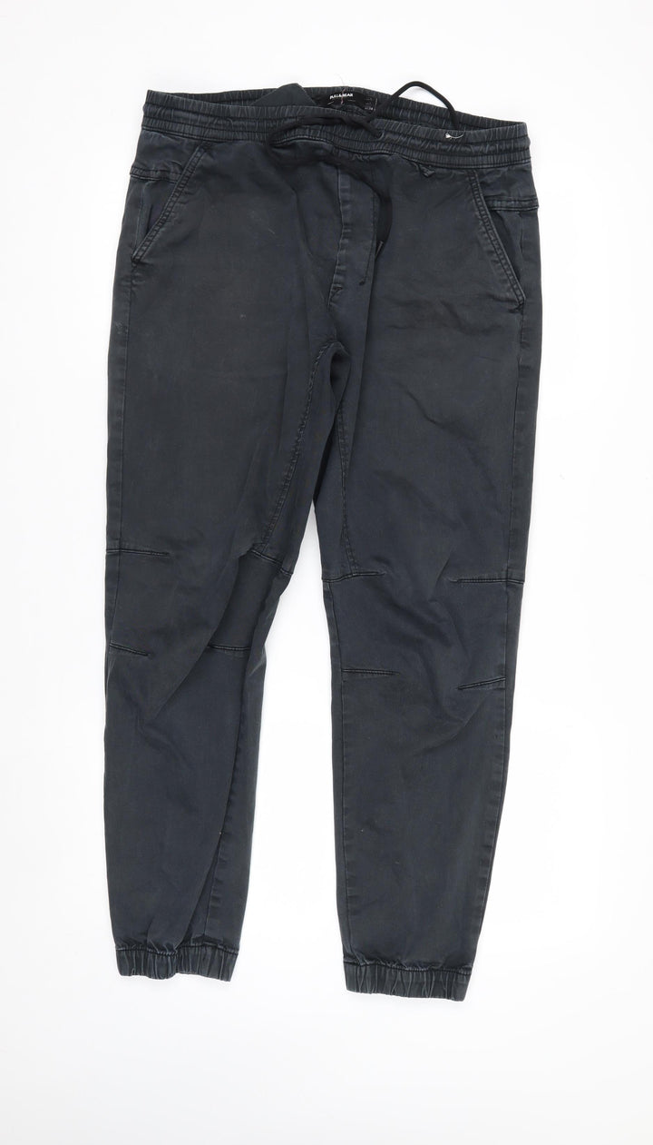 Pull&Bear Men's Black Jogger Trousers L Regular Fit Stretch