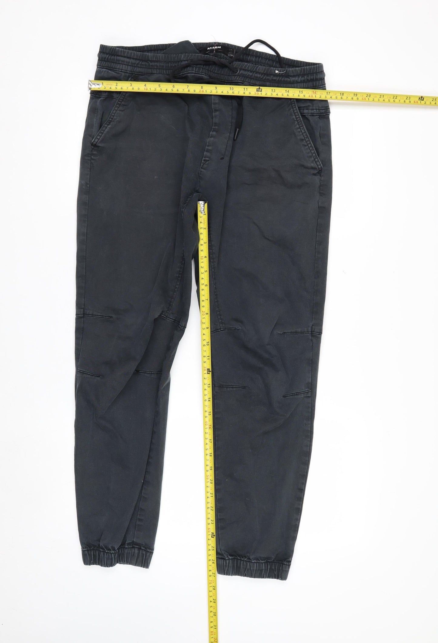 Pull&Bear Men's Black Jogger Trousers L Regular Fit Stretch