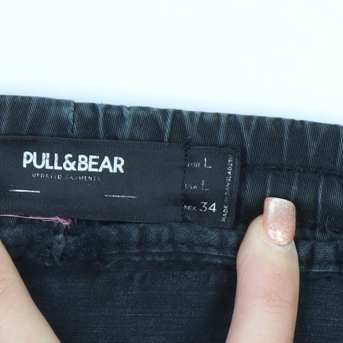 Pull&Bear Men's Black Jogger Trousers L Regular Fit Stretch