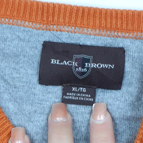 Black Brown 1826 Men's Orange XL Cotton Crew Neck Pullover Jumper