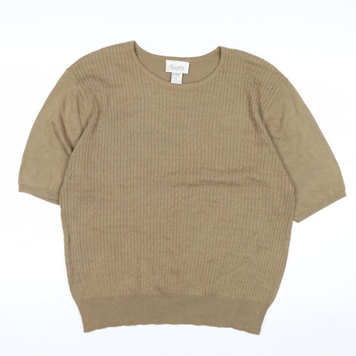 Career Essentials Women Beige Short Sleeve Pullover Jumper Size L