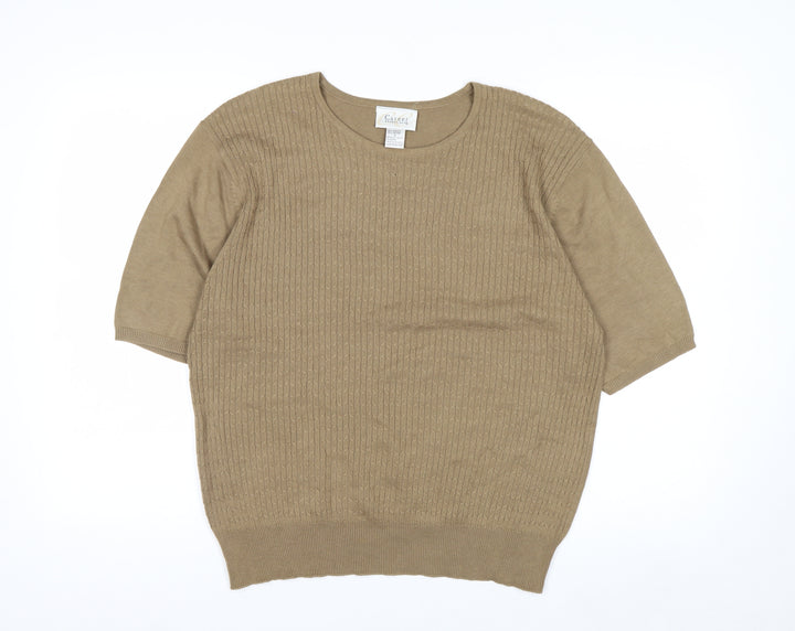 Career Essentials Women Beige Short Sleeve Pullover Jumper Size L