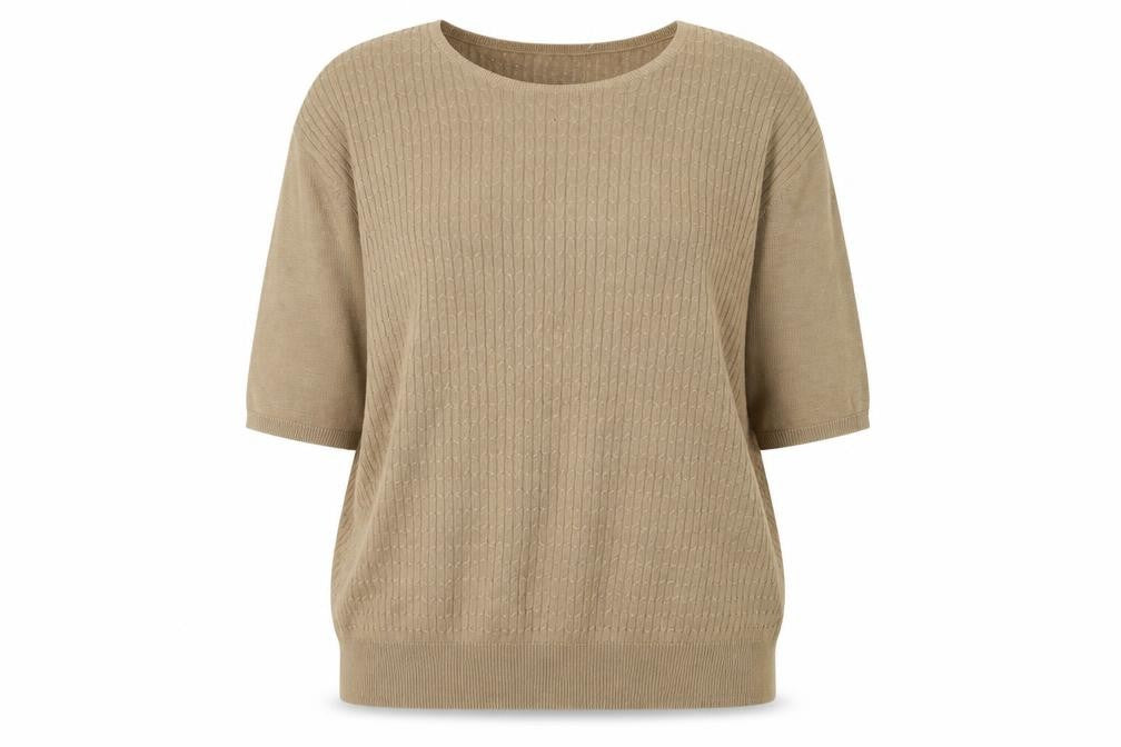 Front view of Career Essentials Women Beige Short Sleeve jumper, size L