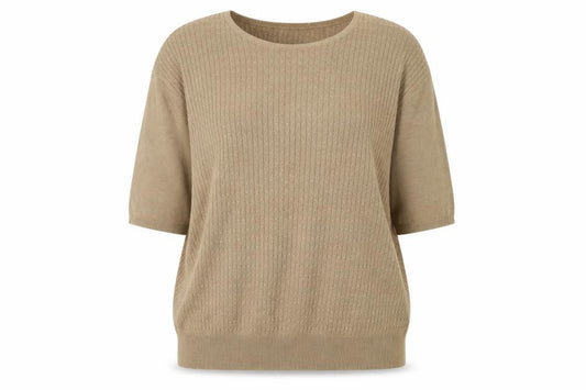 Front view of Career Essentials Women Beige Short Sleeve jumper, size L