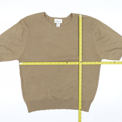Career Essentials Women Beige Short Sleeve Pullover Jumper Size L