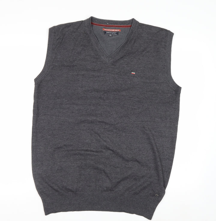 Berto Lucci Men's Grey Cotton Knit Sleeveless V-Neck Vest XL