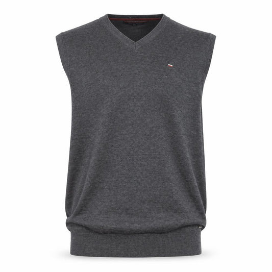 Front view of Berto Lucci Men's Grey Cotton Knit Sleeveless V-Neck Vest XL