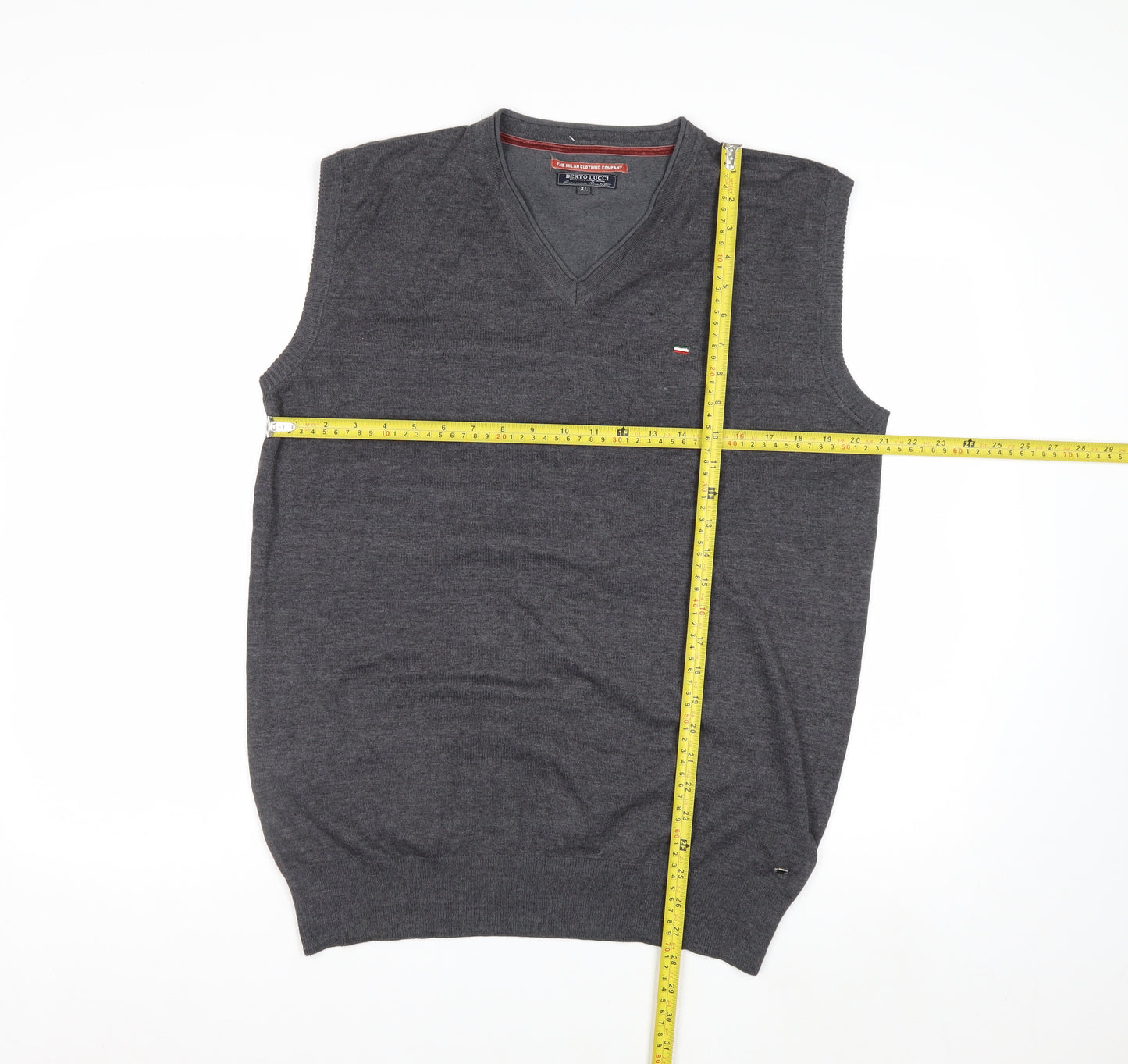 Berto Lucci Men's Grey Cotton Knit Sleeveless V-Neck Vest XL