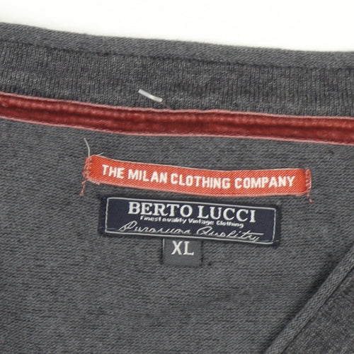 Berto Lucci Men's Grey Cotton Knit Sleeveless V-Neck Vest XL