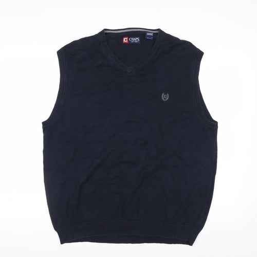 Chaps Men's Blue XL Cotton V-Neck Sleeveless Knit Vest Jumper