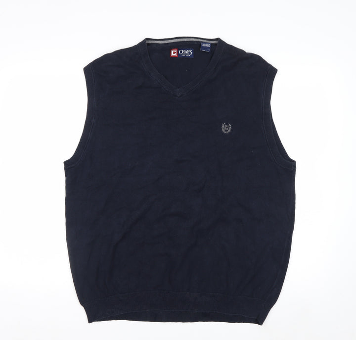 Chaps Men's Blue XL Cotton V-Neck Sleeveless Knit Vest Jumper