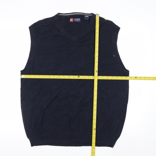 Chaps Men's Blue XL Cotton V-Neck Sleeveless Knit Vest Jumper
