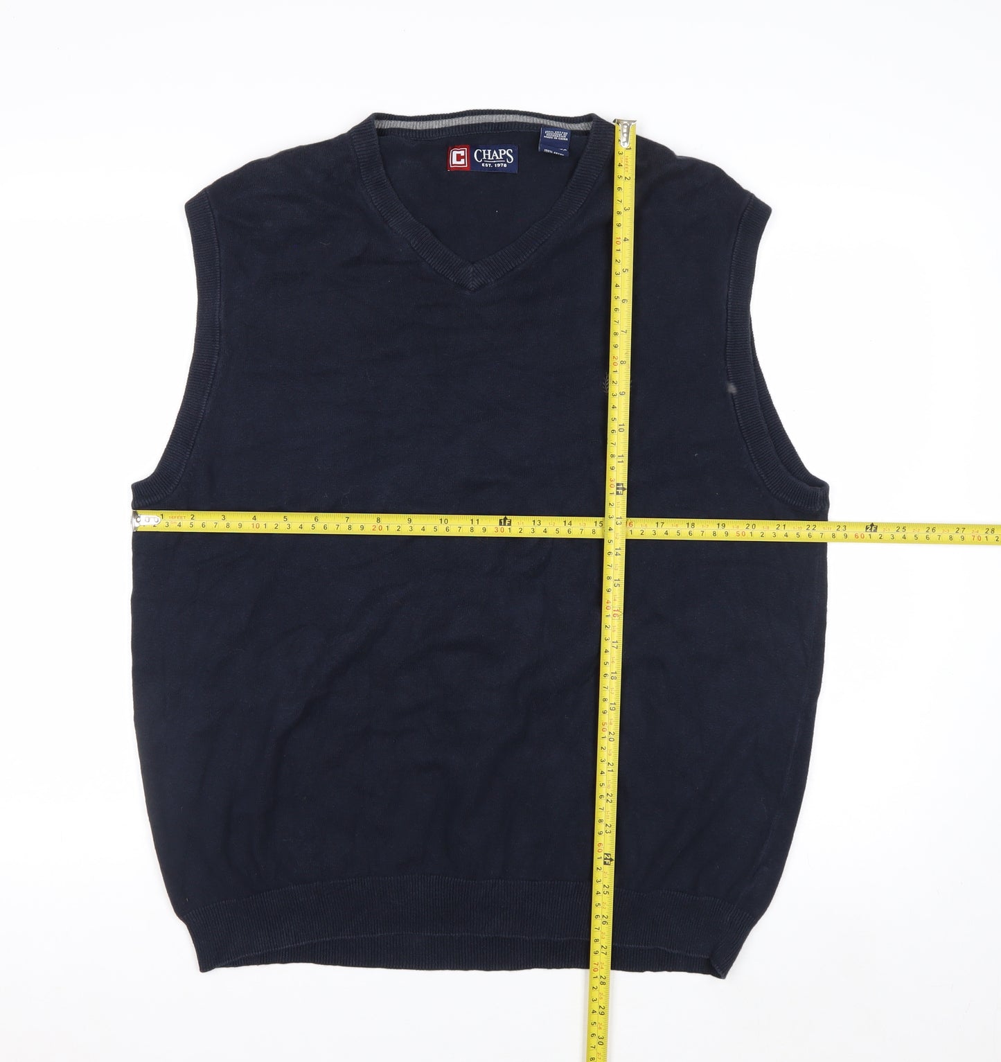 Chaps Men's Blue XL Cotton V-Neck Sleeveless Knit Vest Jumper