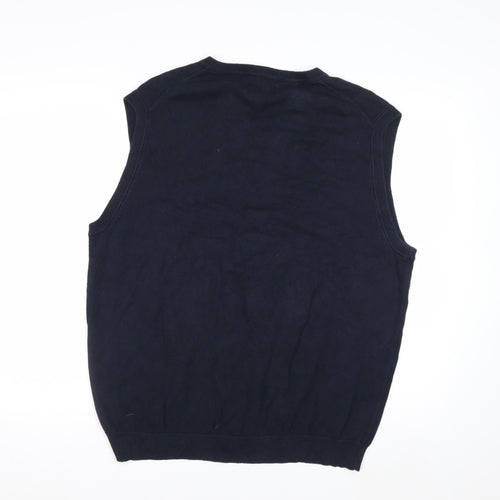 Chaps Men's Blue XL Cotton V-Neck Sleeveless Knit Vest Jumper