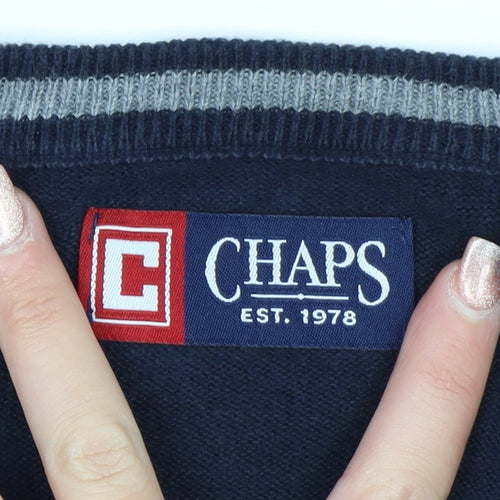 Chaps Men's Blue XL Cotton V-Neck Sleeveless Knit Vest Jumper